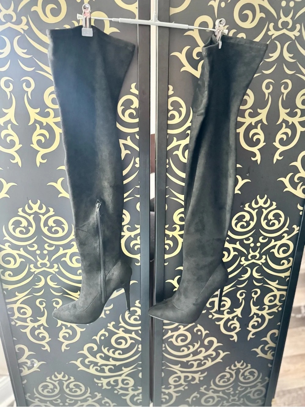 Fashion Nova Black Over-The-Knee Suede Stiletto Boots